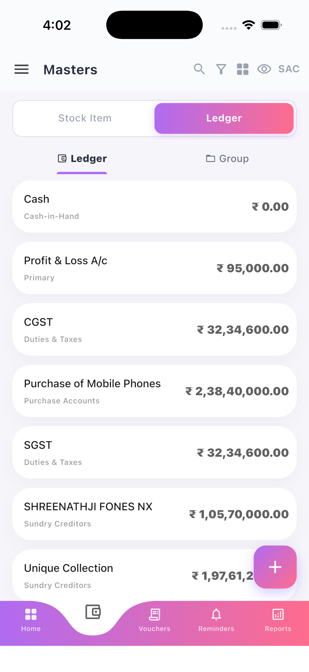 FinlyticZ mobile app screen for Mobile Tally Accounting Made Easy